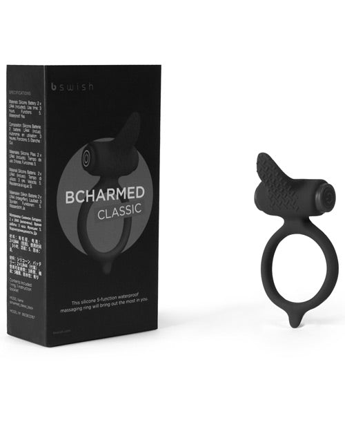 Bcharmed Classic Vibrating Cock Ring - Black - Naughtyaddiction.com