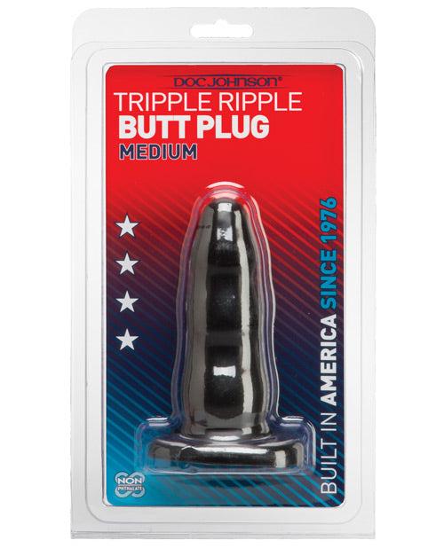 Triple Ripple Butt Plug - Medium Black - Naughtyaddiction.com