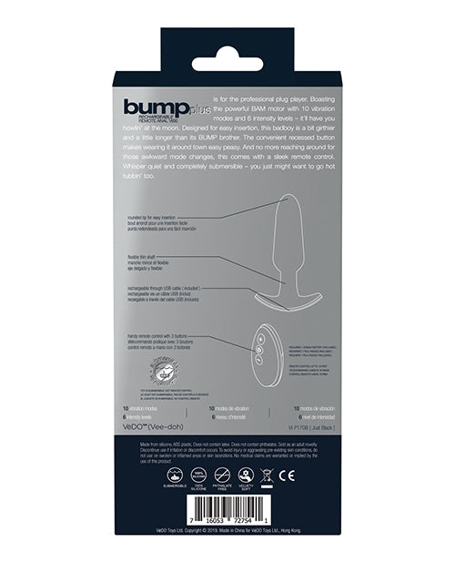 Vedo Bump Plus Rechargeable Remote Control Anal Vibe - Just Black - Naughtyaddiction.com
