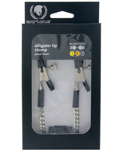 Spartacus Adjustable Alligator Nipple Clamps W-silver Chain - Naughtyaddiction.com