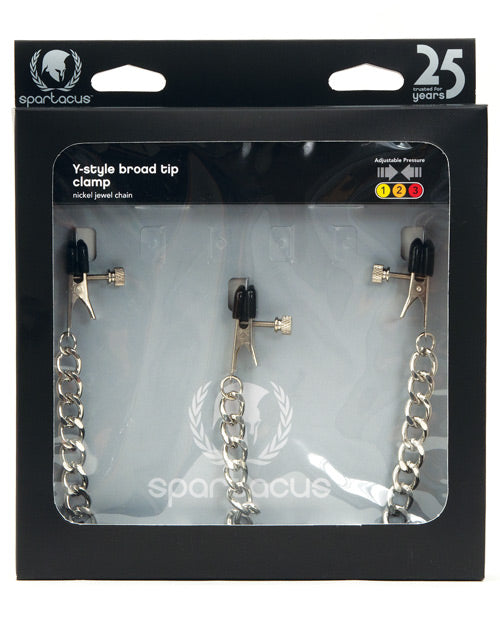Spartacus Y-style Broad Tip Nipple Clamps & Clit Clamp - Naughtyaddiction.com