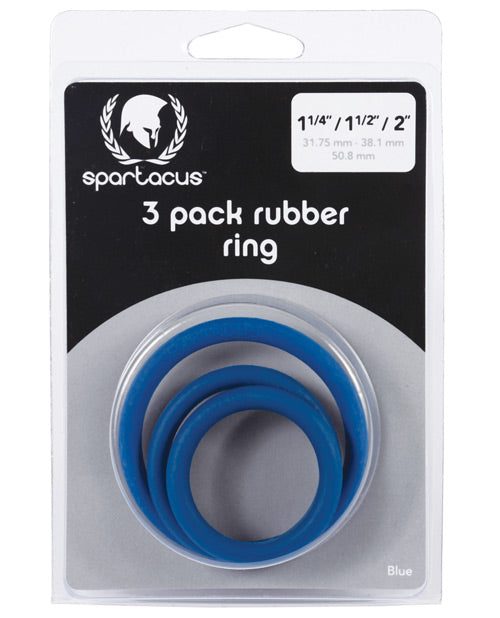 Spartacus Rubber Cock Ring Set- Blue Pack Of 3 - Naughtyaddiction.com