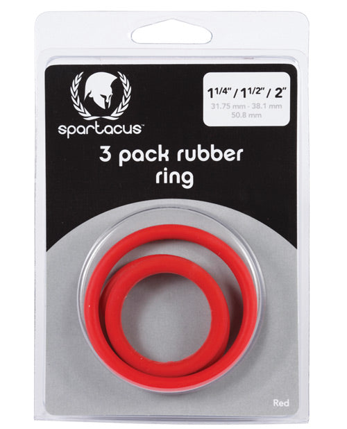 Spartacus Rubber Cock Ring Set - Red Pack Of 3 - Naughtyaddiction.com