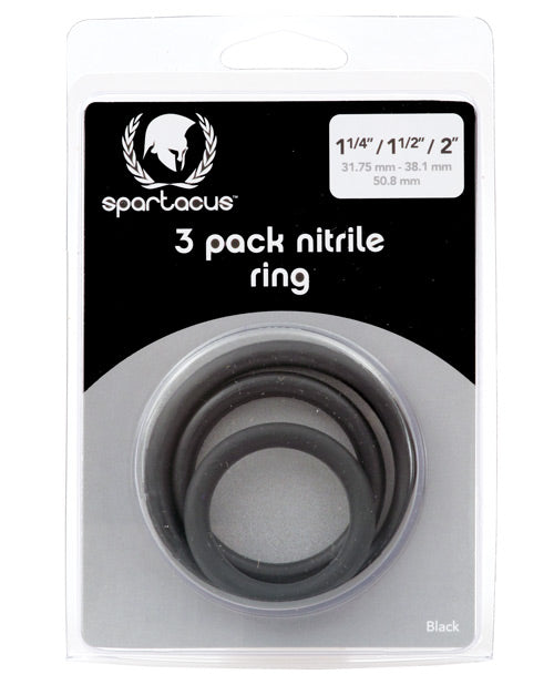 Spartacus Nitrile Cock  Ring Set - Black Pack Of 3 - Naughtyaddiction.com