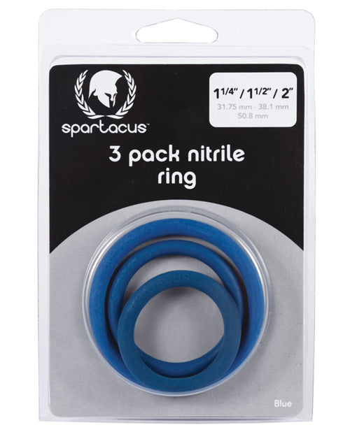 Spartacus Nitrile Cock Ring Set - Blue Pack Of 3 - Naughtyaddiction.com