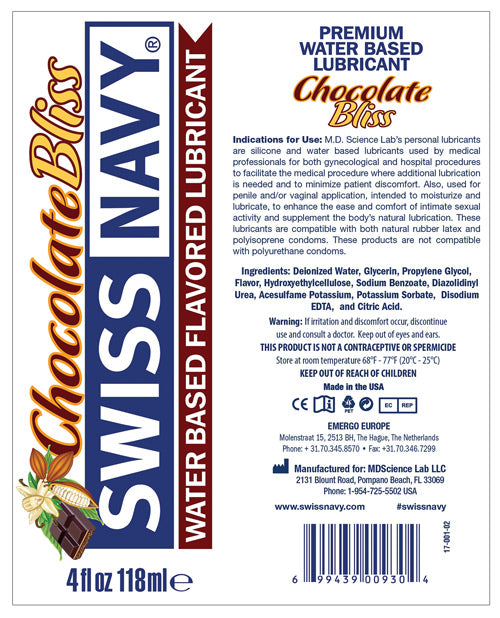 Swiss Navy Flavors - 4 Oz Chocolate Bliss - Naughtyaddiction.com