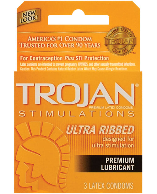 Trojan Ribbed Condoms - Box Of 3 - Naughtyaddiction.com