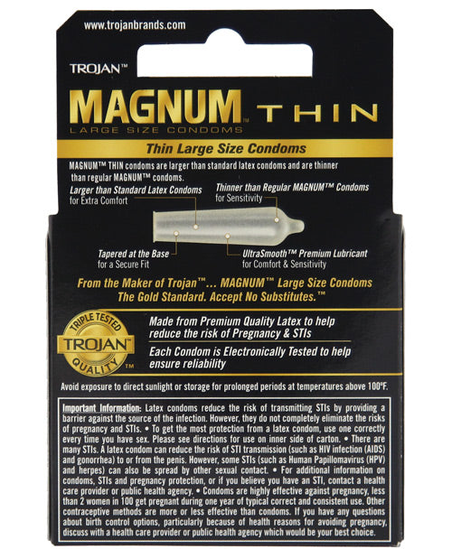 Trojan Magnum Thin Condoms - Box Of 3 - Naughtyaddiction.com