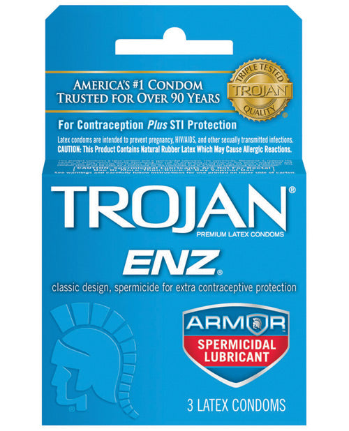 Trojan Enz Spermicidal Lubricated Condoms - Box Of 3 - Naughtyaddiction.com