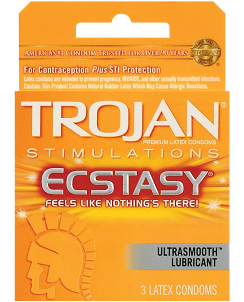 Trojan Ultra Ribbed Ecstasy Condoms - Box Of 3 - Naughtyaddiction.com