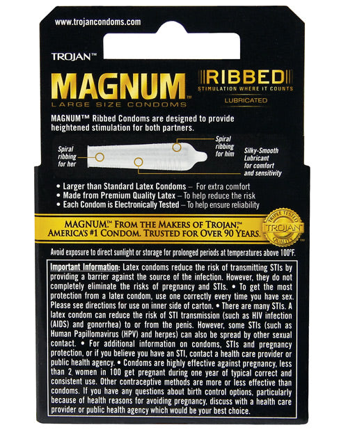 Trojan Magnum Ribbed Condoms - Box Of 3 - Naughtyaddiction.com