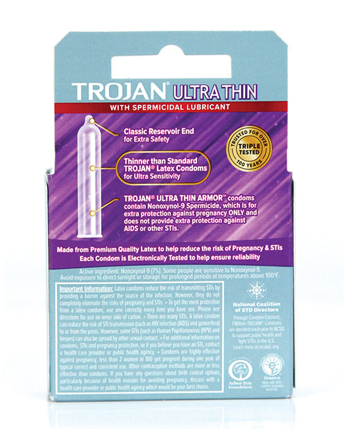 Trojan Ultra Thin Armor Spermicidal - Box Of 3 - Naughtyaddiction.com