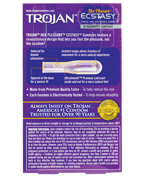 Trojan Her Pleasure Ecstasy Condoms - Box Of 10 - Naughtyaddiction.com