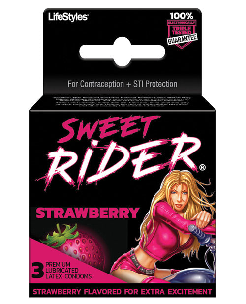 Lifestyles Sweet Rider Condoms - Strawberry Pack Of 3 - Naughtyaddiction.com