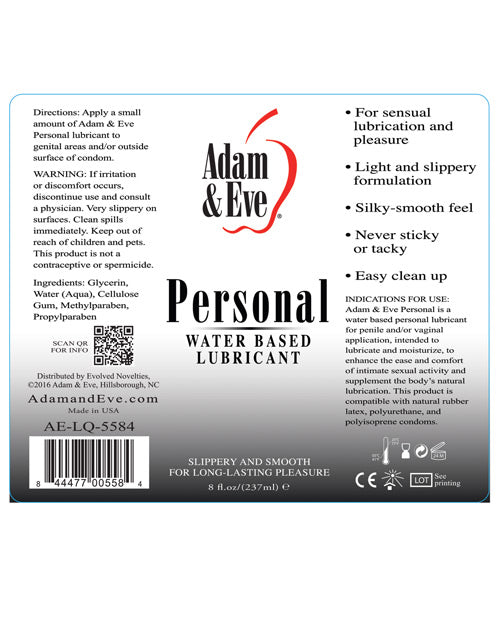 Adam & Eve Personal Water Based Lube - 8oz - Naughtyaddiction.com