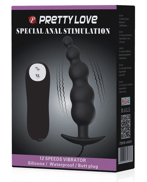 Pretty Love Vibrating Bead Shaped Butt Plug - Black - Naughtyaddiction.com