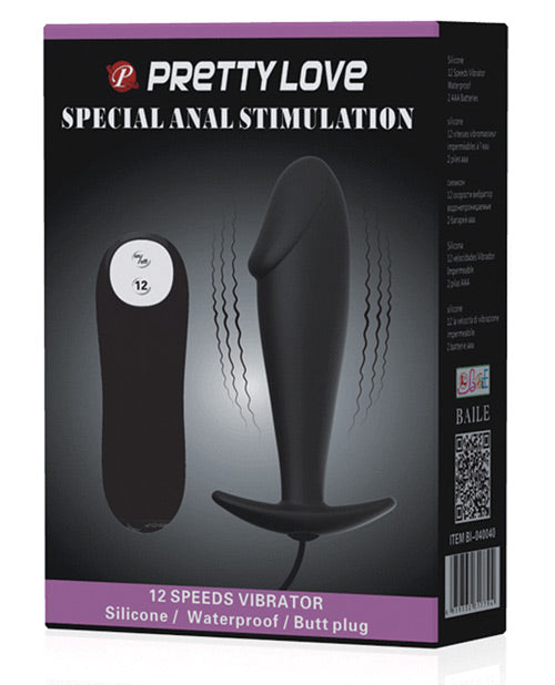 Pretty Love Vibrating Penis Shaped Butt Plug - Black - Naughtyaddiction.com