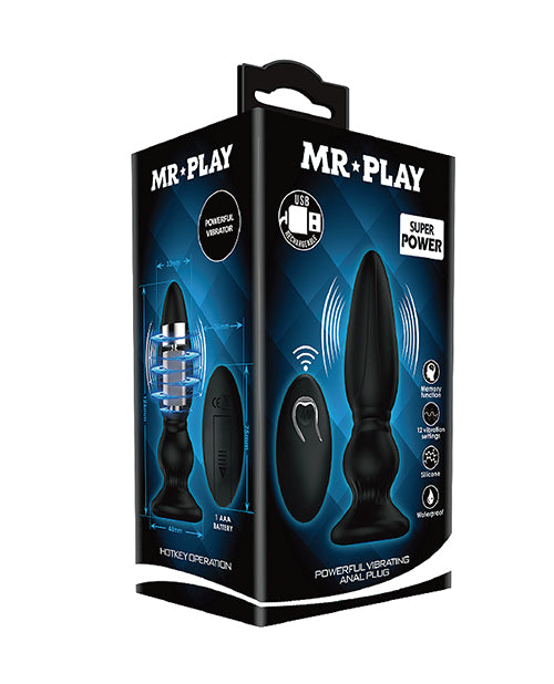 Mr. Play Vibrating Anal Plug W-remote - Black - Naughtyaddiction.com