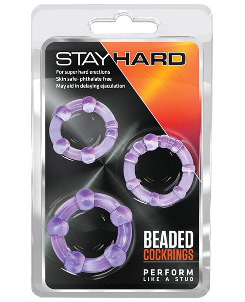 Blush Stay Hard Beaded Cock Rings - Purple Pack Of 3 - Naughtyaddiction.com