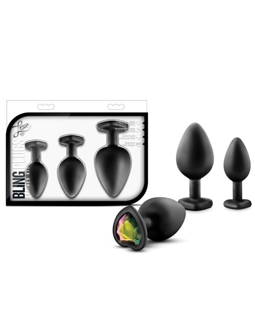 Blush Luxe Bling Plugs Training Kit - Black W-rainbow Gems - Naughtyaddiction.com