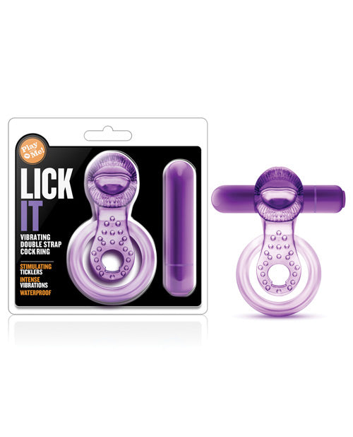 Blush Play With Me Lick It Vibrating Double Strap Cockring - Purple - Naughtyaddiction.com