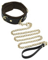 Spartacus Collar & Leash - Brown Leather W-gold Accent Hardware - Naughtyaddiction.com