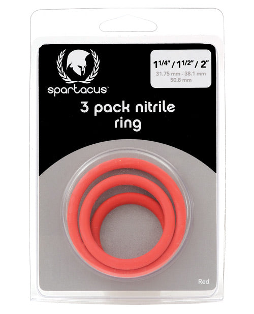 Spartacus Nitrile Cock  Ring Set - Red Pack Of 3 - Naughtyaddiction.com