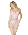 Crystal Pink Longline Bra, Garter Belt & Panty Pink Sm - Naughtyaddiction.com