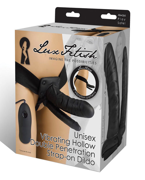 Lux Fetish Unisex Vibrating Hollow Double Penetration Strap On Dildo - Naughtyaddiction.com