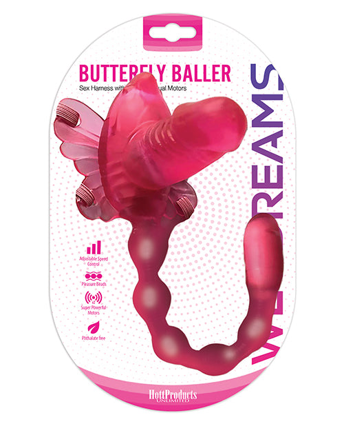 Wet Dreams Butterfly Baller Sex Harness W-dildo - Pink - Naughtyaddiction.com