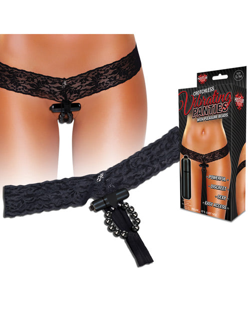 Hustler Vibrating Panties W-hidden Vibe Pocket, Bullet & Stimulation Beads Black S-m - Naughtyaddiction.com