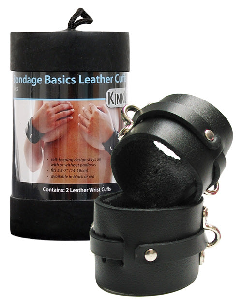 Kinklab Leather Wrist Cuffs - Black - Naughtyaddiction.com