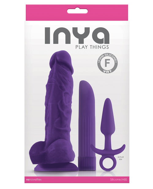 Inya Play Things Set Of Plug, Dildo & Vibrator - Purple - Naughtyaddiction.com