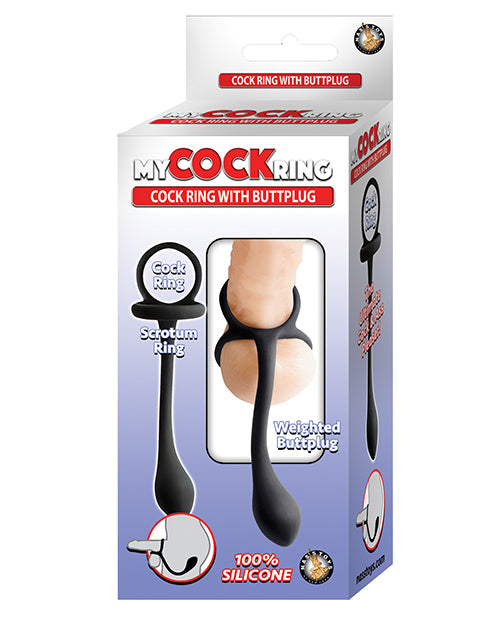 My Cock Ring W-butt Plug - Black - Naughtyaddiction.com