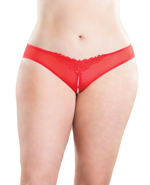 Crotchless Thong W-pearls Red 1x-2x - Naughtyaddiction.com