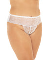 Helena Stretch Lace Open Back Crotchless Panty White 1x-2x - Naughtyaddiction.com