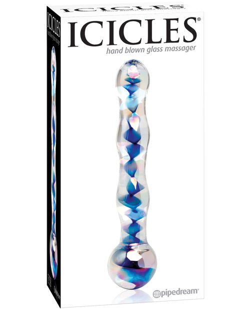 Icicles No. 8 Hand Blown Glass Massager - Clear W-inside Blue Swirls - Naughtyaddiction.com