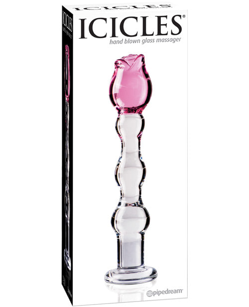 Icicles No. 12 Hand Blown Glass Massager - Clear W-rose Tip - Naughtyaddiction.com