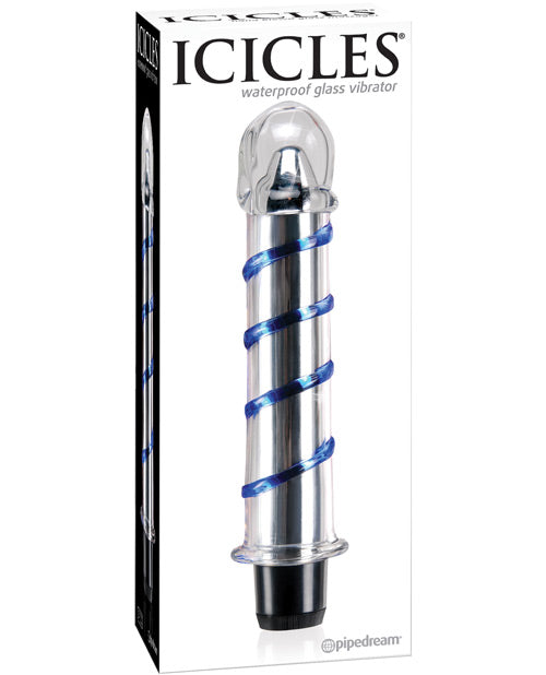 Icicles No. 20 Hand Blown Glass Vibrator Waterproof - Clear W-blue Swirls - Naughtyaddiction.com