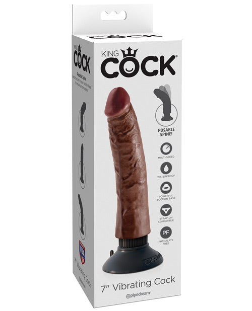King Cock 7" Vibrating Cock - Brown - Naughtyaddiction.com