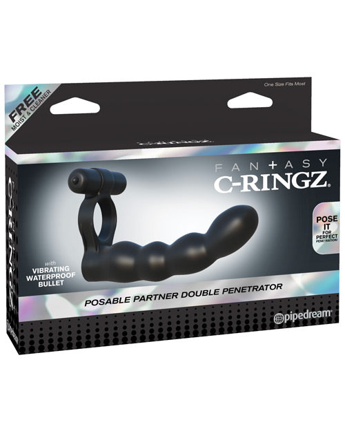 Fantasy C-ringz Posable Partner Double Penetrator - Black - Naughtyaddiction.com