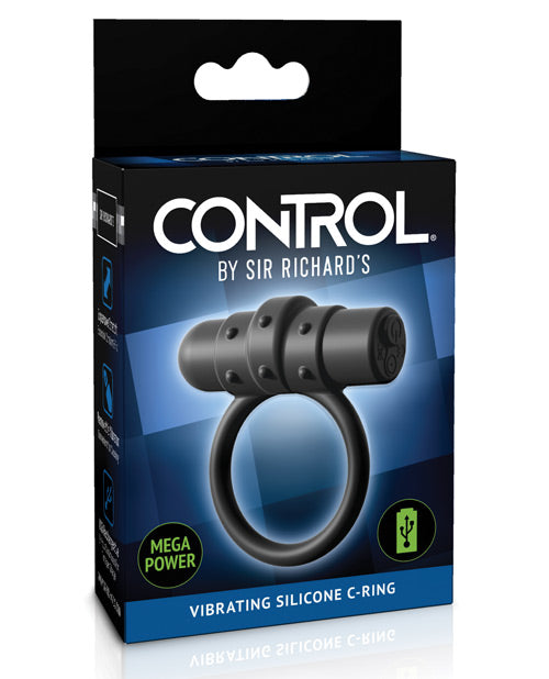 Sir Richards Control Vibrating Silicone C-ring - Black - Naughtyaddiction.com