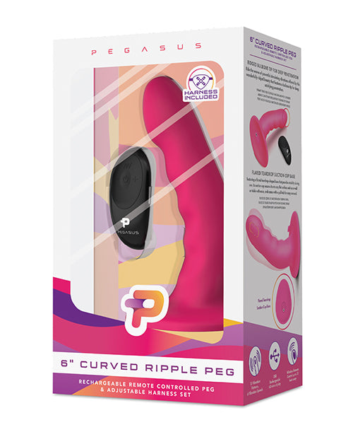 Pegasus 6" Rechargeable Ripple Peg W-adjustable Harness & Remote - Pink - Naughtyaddiction.com