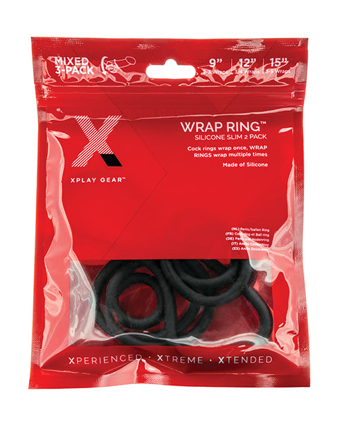 Xplay Gear 9"-12"-15" Silicone Slim Wrap Rings - Pack Of 3 Black - Naughtyaddiction.com