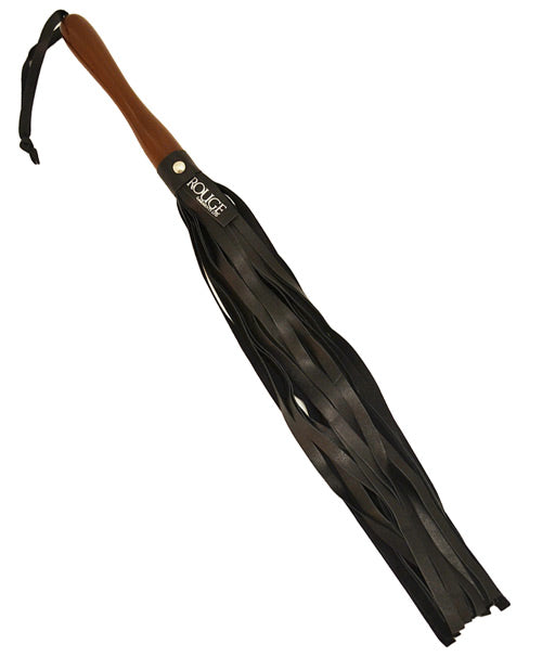 Rouge Leather Flogger W-wooden Handle - Black - Naughtyaddiction.com