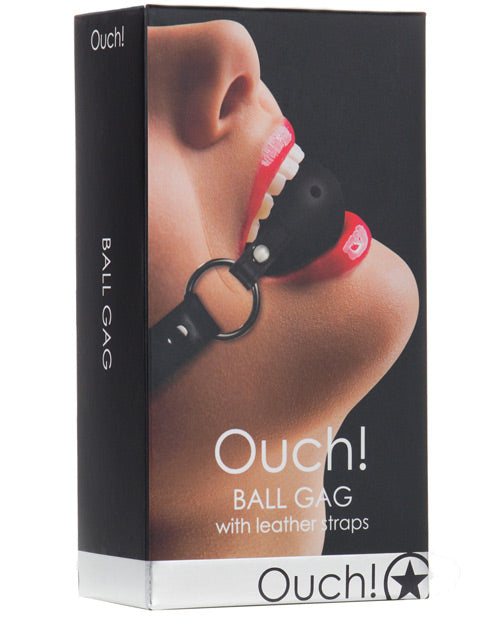Shots Ouch Ball Gag W-leather Straps - Black - Naughtyaddiction.com