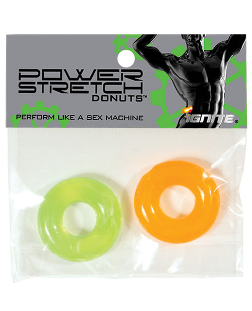 Ignite Power Stretch Donut Cock Ring - Orange-green Pack Of 2 - Naughtyaddiction.com
