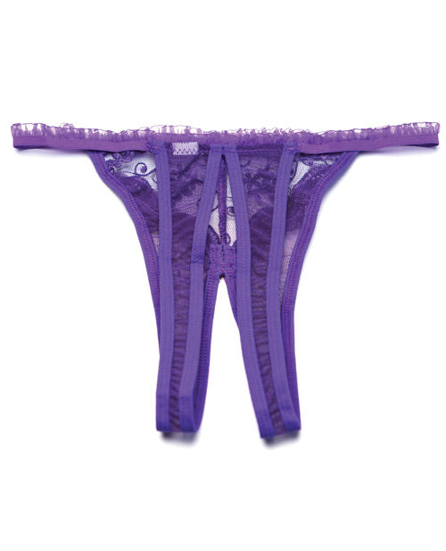 Scalloped Embroidery Crotchless Panty Purple O-s - Naughtyaddiction.com
