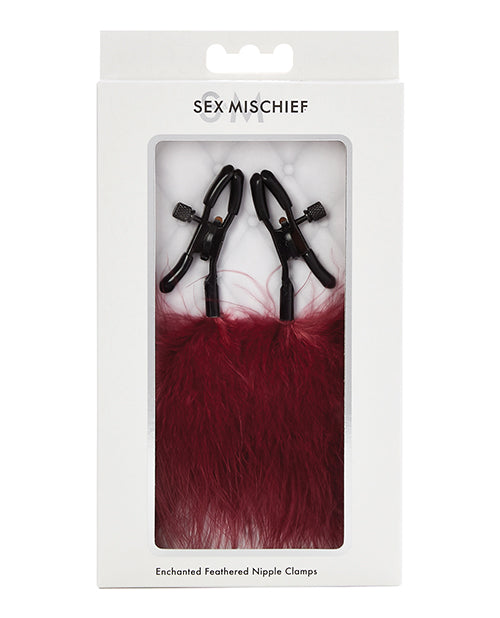 Sex & Mischief Enchanted Feather Nipple Clamps - Burgundy - Naughtyaddiction.com