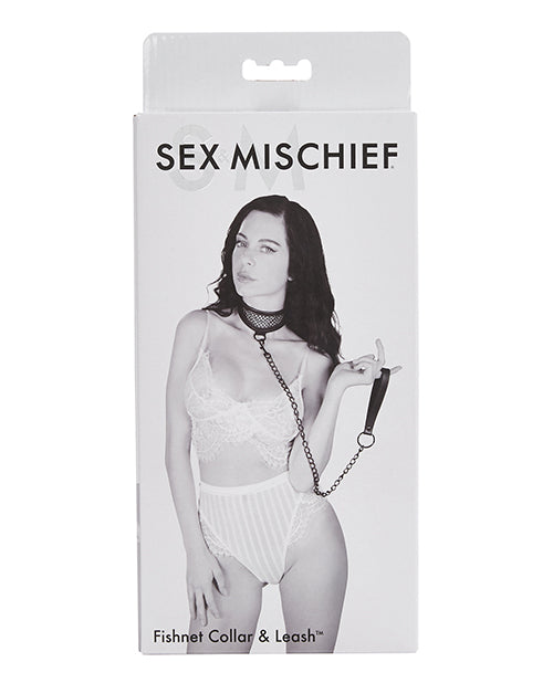 Sex & Mischief Fishnet Collar And Leash - Black - Naughtyaddiction.com